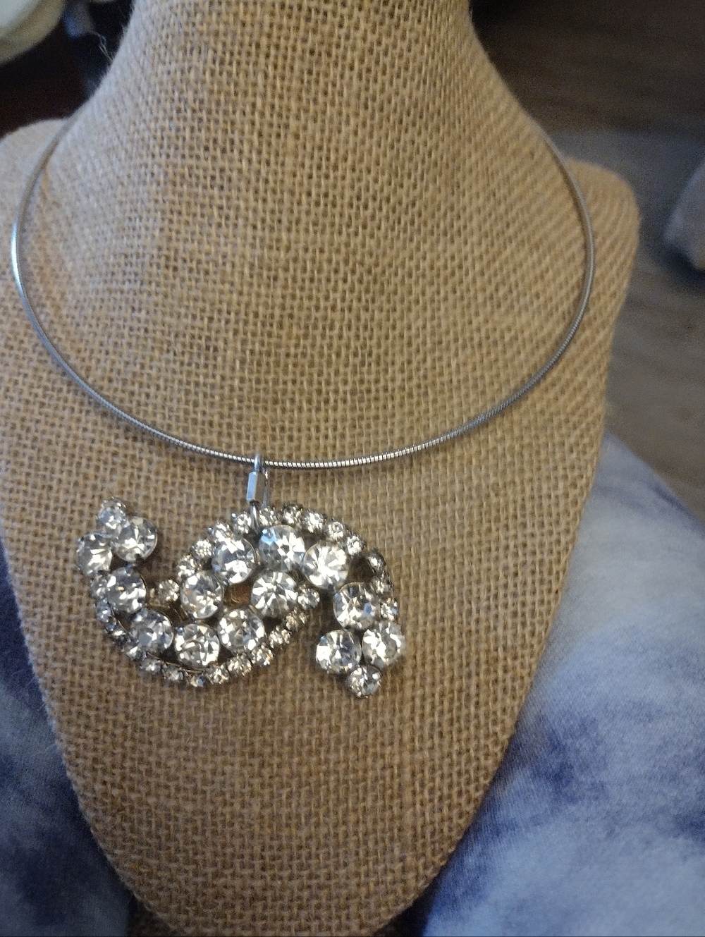 Vintage Rhinestone Pendant Brooch Necklace